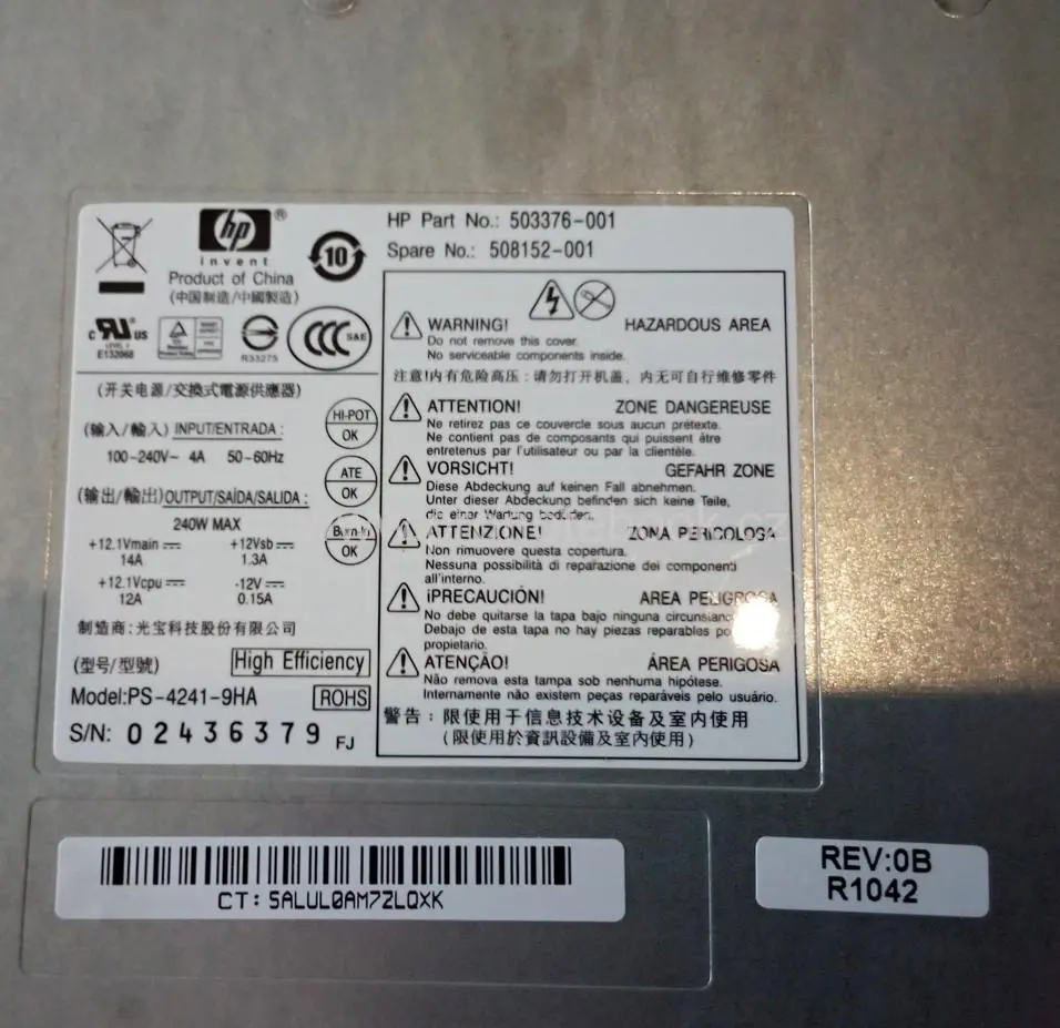 Originální OEM HP Compaq 240W PS-4241-9HA 503376-001 508152-001 SKLADEM